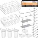 INCLY 30PCS Peg Board Organizer Accessories Kit, Pegboard Hooks Assortment with Bins, Cups, Wire Baskets and Paper Towel Holder for 1/8 and 1/4 Pegboard Garage Workbench Craft Room Organizing Tools