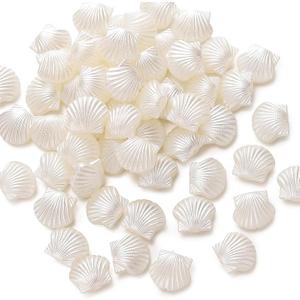 EVERMARKET 200 Pcs Acrylic Pearl Shell Beads for Jewelry Making White Color, Cute Seashell Beads with Box, Loose Beads for DIY Crafts
