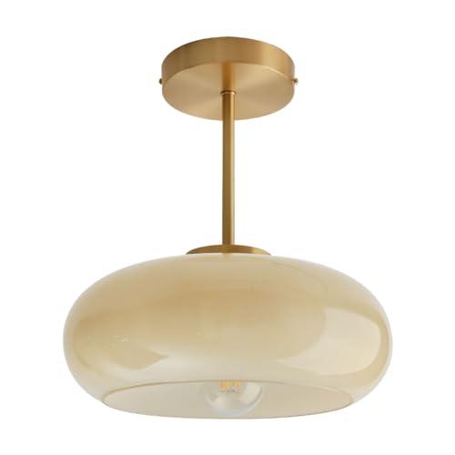 Qufute mid Century Ceiling Light Milk Glass Ceiling Light fixtures Glassshade Gold Modern Semi Flush Mount Ceiling Light, Globe Glass Ceiling Lamp Hallway Dining Room Kitchen