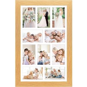 13x21 Picture Frame Display 10 opening 4X6 Picture Frame Collage,Multi Photo Frame with Mat,Plexiglass,Wall Mount Decor,Natural Wood Grain