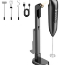 Dynooper Electric Milk Frother Handheld: Rechargeable 3 in 1 - LED Digital Display with 3 Speeds Portable Stainless Steel Drink Foam Mixer for Milk Coffee, Lattes, Valentine's Day gifts - Onyx Black