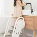 Foldable Toddler Step Stool for Bathroom Sink, Adjustable 2 or 3 Step Kids Stool with Handles Rails for Toddlers Toilet Potty, Plastic Tall Baby Child Stepping Stool for Kitchen Counter -White