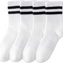 YUWELL Womens Striped Crew Socks, Cotton Cozy Casual Socks for Women 4 Pairs, Size 5-10
