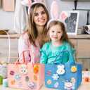 Aviski 2PCS Easter Egg Hunt Bags, Easter Bunny Gift Bags with Handles, Easter Treat Bags, Felt Easter Bags for Gifts Wrapping, Egg Hunt Game, Easter Party Supplies, 12" x7.8" x6.8"(Pink + Light Blue)