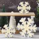Baquler 3 Pcs Christmas Winter Snowflake Table Signs LED White Standing Wooden Snowflakes for Crafts Decor Christmas Snow for Country Farmhouse Home Photo Props(Rustic Style)