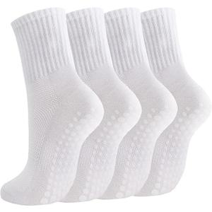 Breslatte Crew Pilates Socks with Grips for Women Non Slip Cotton Grip Socks for Yoga Hospital Barre Home Daily, Medium