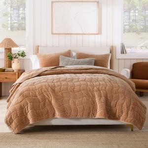 HORIMOTE HOME Cotton Quilt Queen, Terracotta Stone-Washed Velvet Comforter 3-Pieces Full Cotton Bedspread with 2 Pillow Shams, Cozy Cloud Quilt Bedding Set Coverlet for All Season (Full/Queen(90"x 96"))