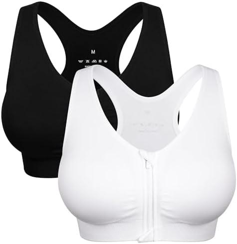 Women's Zip Front Sports Bra Wireless Post-Surgery Bra Active Yoga Sports Bras XL