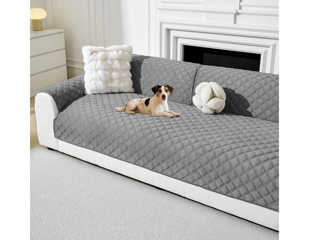 Deep Dream Velvet Couch Cover for Dogs Washable, Sectional Couch Covers, Anti Slip Sofa Covers for 3 Cushion Couch Pet Friendly, Sofa Slipcovers for Dogs Pets Kids (Dark Grey, 86"x 136")