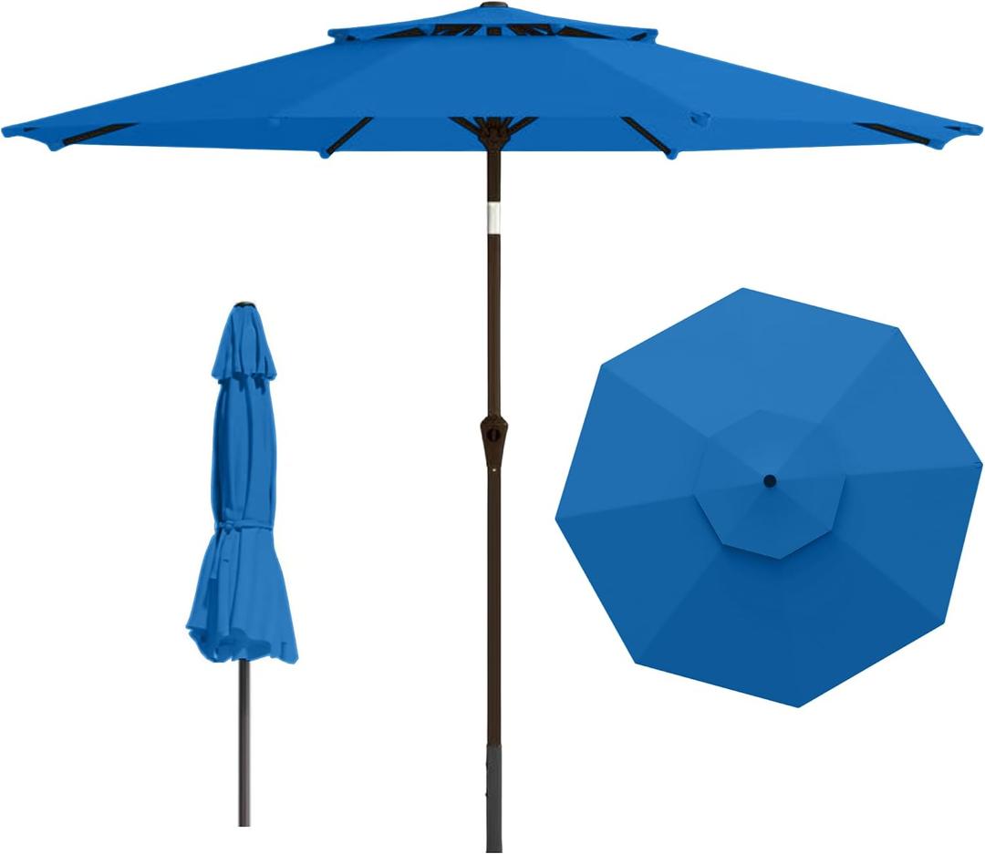 9ft 2-Tiers Patio Umbrella,Outdoor Market Table Umbrella with Push-Button Tilt & Crank | UV Protection,Suit for Backyard,Garden,Pool,Deck(Royal Blue)