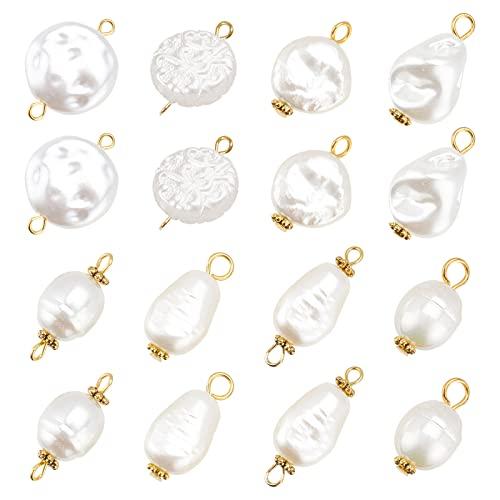 PandaHall 80Pcs Pearl Pendant Connectors, 8 Style Irregular Pearl Bead Links White ABS Plastic Pearl Bead Pendants Pearl Acrylic Links with Golden Pins for Earring Bracelet DIY Jewelry Making