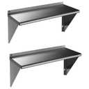 ROCKPOINT Stainless Steel Shelf 18 x 36 Inches 350lb, 2 Pack NSF Metal Commercial Shelves Wall Mount Floating Shelving with Backsplash for Restaurant, Kitchen, Home and Hotel, Silver