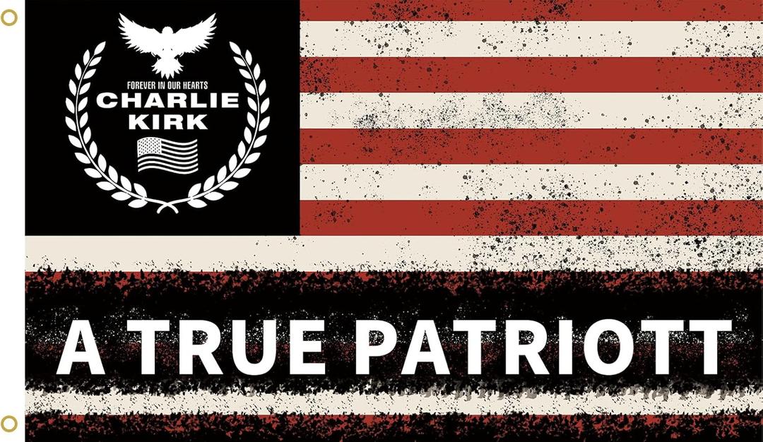 2 x WENWELL Charlie Kirk America Flag,Patriotic Memorial Banner Tapestry, Polyester, 3x5 Ft, Weather Resistant, Outdoor Wall Decor with Grommets