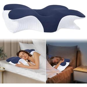 Ultra Pain Relief Cooling Pillow for Neck Support, Adjustable Cervical Pillow Cozy Sleeping, Odorless Ergonomic Contour Memory Foam Pillows, Orthopedic Bed Pillow Stomach Sleeper (Blue/White)