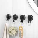 Suction Cup Hooks for Shower, Powerful Vacuum Suction Cup Hook for Towel, Robe, Loofah, No Hole Punched, Reusable Bathroom Towel Hooks, Black, 4 Pack