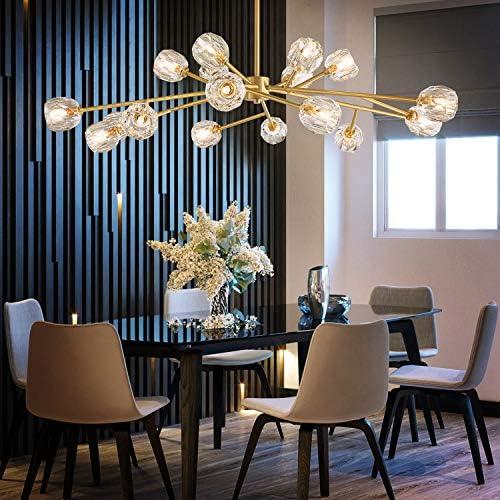 APBEAM Lighting Brass Sputnik Chandelier, Gold Pendant Light Crystal Ceiling Light Flush Mount Fixture 18 Light W47” x H17.7”