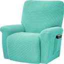 CONRUSER Stretch Recliner Chair Covers, 4-Piece Soft Sofa Cover Thick Single Seat Couch Cover Jacquard Recliner Slipcover with Pocket (Aqua)