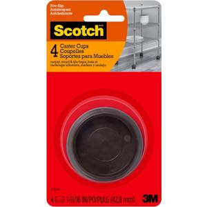 Scotch Caster Cups, Round Hard Brown 1-11/16in 4pk, Chair Leg Floor Protectors, Furniture Pads for Hardwoods Floors