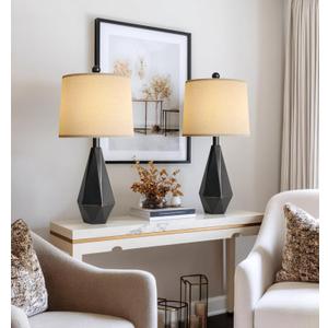 PoKat 23'' Farmhouse Table Lamps Set of 2, Black Bedside Lamps for Bedroom Night Stands, Modern Nightstand Lamps for Living Room, End Side Table, Black (Black with Gold)