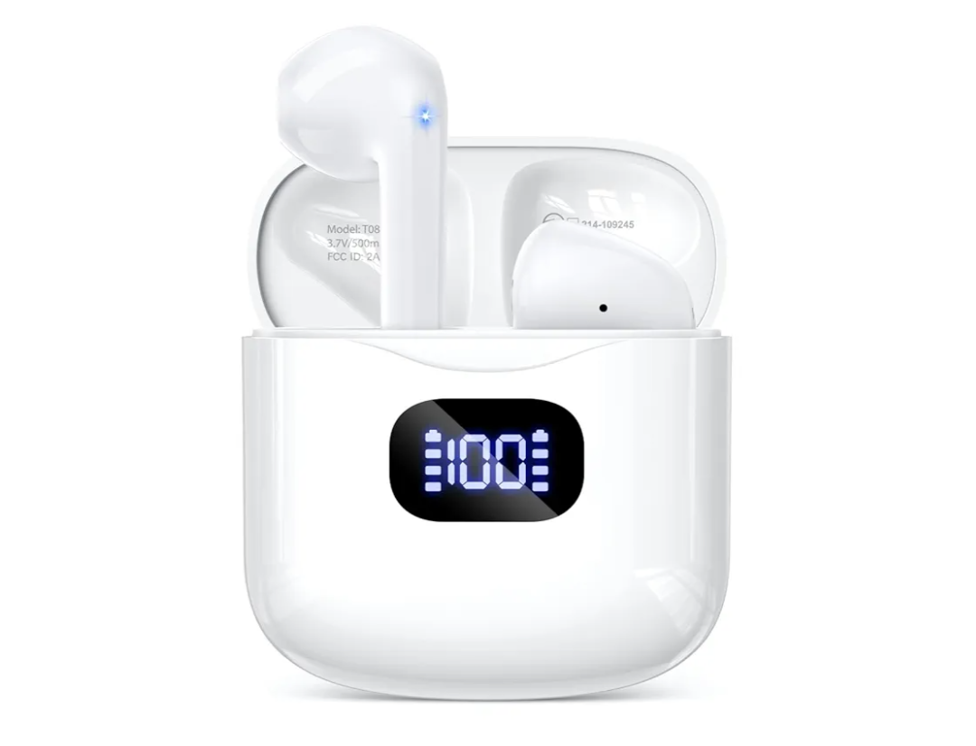 Wireless Earbuds Bluetooth 5.3 Headphones, 40Hrs Playback Stereo Ear Buds with LED Display Charging Case IPX7 Waterproof in-Ear Earphones with Mic for Phone Tablet Laptop Sports, White