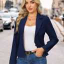 FOLUNSI Women's Business Casual Cropped Blazer Lapel Collar Long Sleeve Work Office Suit Jacket with Fully Lined, Blue, Medium