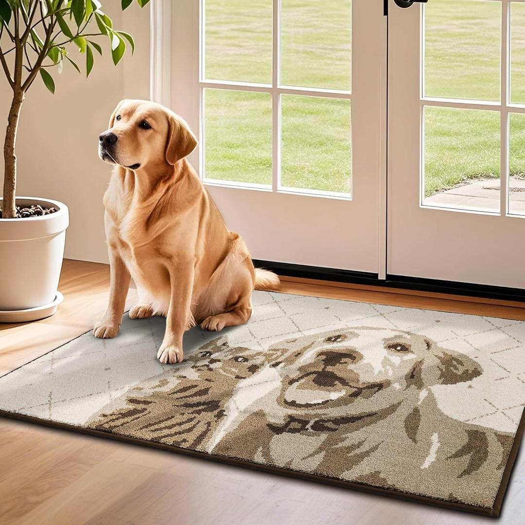 COSY HOMEER Dog Door Mat 32"x48" Dirt Trapper Entryway Rugs Absorbent Funny Welcome Mat Washable Non Slip Entry Rugs,Taupe
