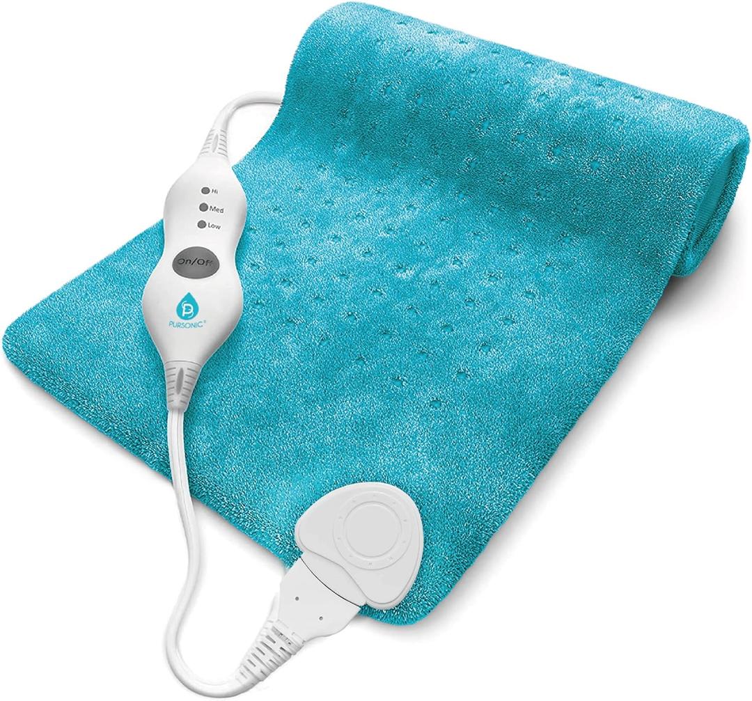 Pursonic Extra Large Electric Heating Pad for Back Pain and Cramps Relief - 12" x 24" Heating Pad for Back Pain Relief, Neck, Shoulder - Dry & Moist Heat Option 2 Hours Auto Shut-Off (Teal)