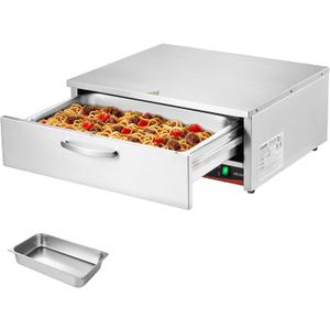 VEVOR Commercial Electric Drawer Warmer, Single-Drawer Stainless Steel Food Warmer, Freestanding Compact Warming Drawer Cabinet, 85F185F Wide Temperature Range, for Restaurant, Hotel & Bakery