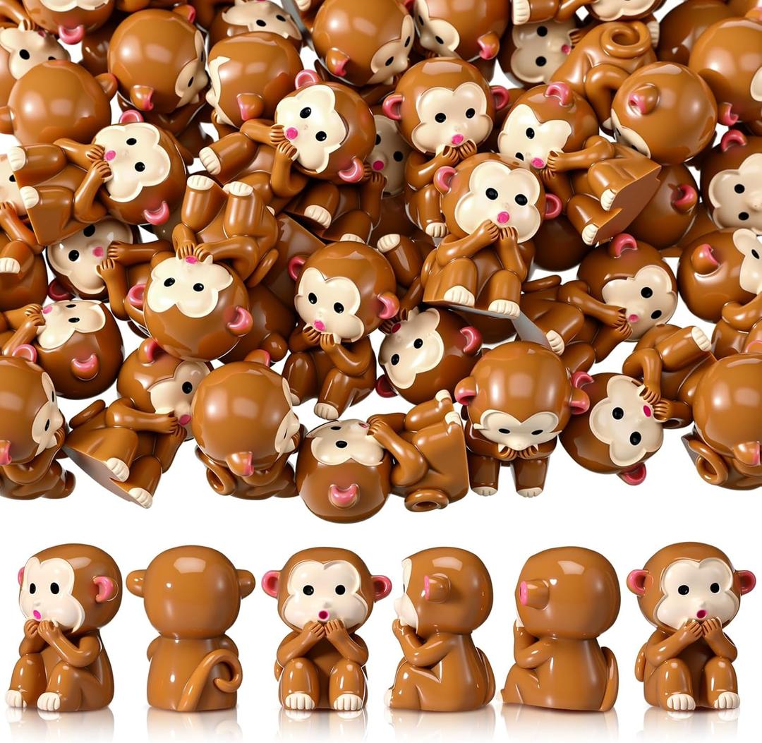 50 Pcs Mini Monkey Figurines Resin Monkey Figures Bulk Tiny Animals Favors for Summer Cake Topper Goodie Bag Fillers Supplies Stuffers (Classic,Light Brown)