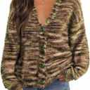 MEROKEETY Women's Fall Fuzzy Colorful Knit Cardigan Sweaters Winter Button Down Boho Casual Long Sleeve Outerwear Top (S)