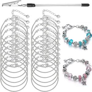 ZYEHXED 20PCS Snake Chain Charm Bracelet with Bracelet Helper Adjustable Snake Bracelet Chains with Lobster Clasp Extender Chain for Women DIY Jewelry Making Supplies