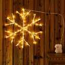 Fudios Lighted Snowflake LED Warm White Battery Operated with Timer 70L Fairy Lights 14in for Christmas Wall Window Winter Decoration Indoor Outdoor use