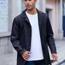 Coutgo Mens Trench Coat Single Breasted Long Jacket Windbreaker Overcoat (Blue, M)