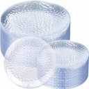 Rubtlamp 100Pcs Clear Plastic Plates, Heavy-Duty Party Plates, clear hammered plastic plates Include 50 Clear Dessert/Salad Platos, 50 Dinner Platos for Party