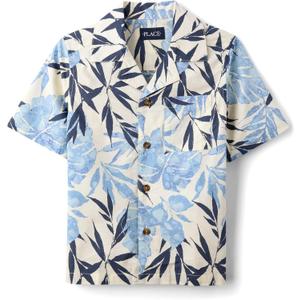 The Children's Place boys Short Sleeve Button Up Shirt (X-Large, Pearl Blue Tropical)
