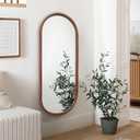 Oval Full Length Mirror, 48"X24" Wood Wall Mirror, Walnut