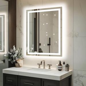 32"x 24" LED Bathroom Mirror with Lights, Dimmable, Double Lights, Backlit + Front Lit, 3 Colors Led Mirror for Bathroom, Lighted Bathroom Vanity Mirror, Tempered Glass(Horizontal/Vertical) (32"L x 24"W)