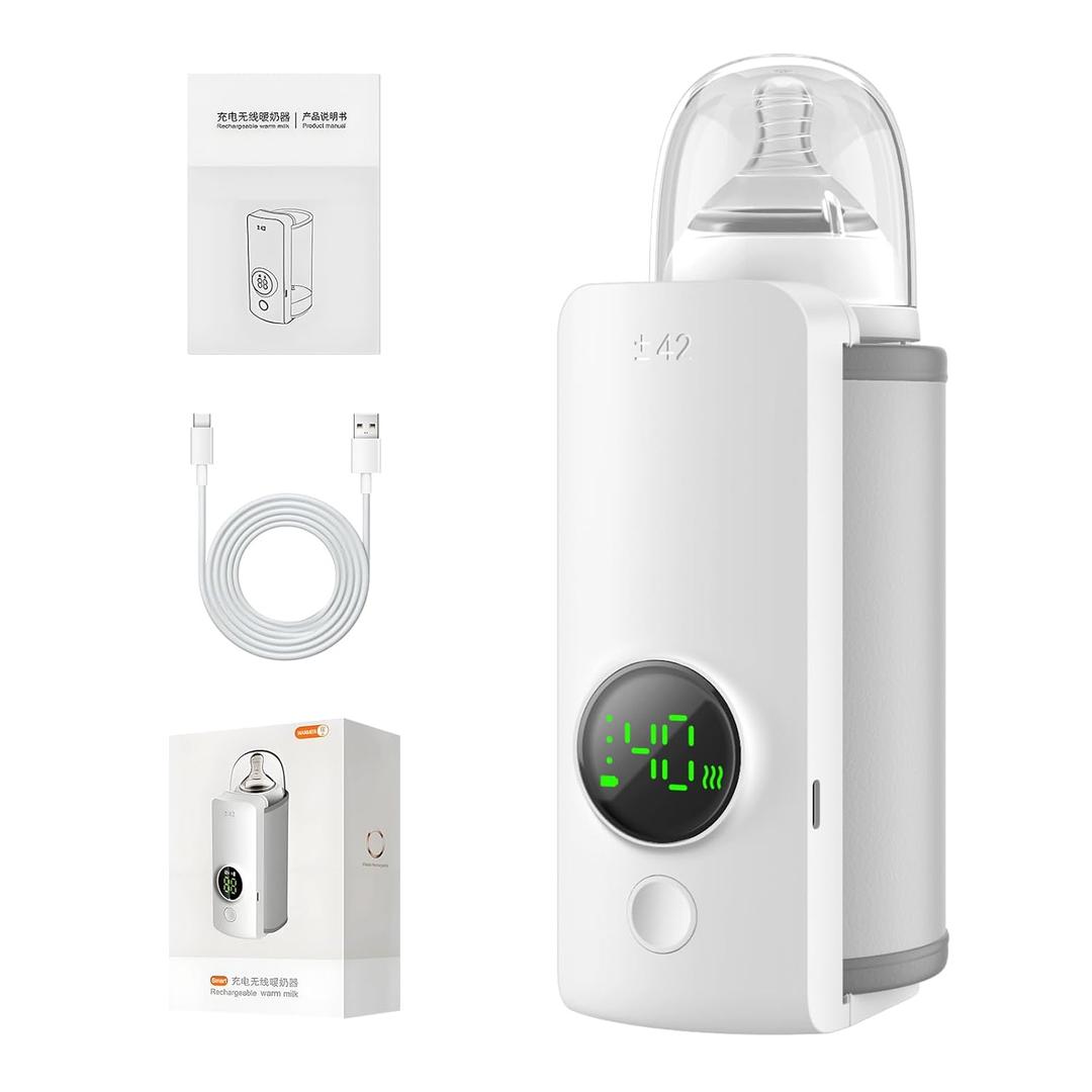 Portable Travel Baby Cordless Bottle Warmer,Baby Breastmilk and Formula Bottle Warmer,6000 mAh Rechargeable Battery,Digital Display Temperature Water Warmer On the Go,Feeding-Friendly Baby Essentials