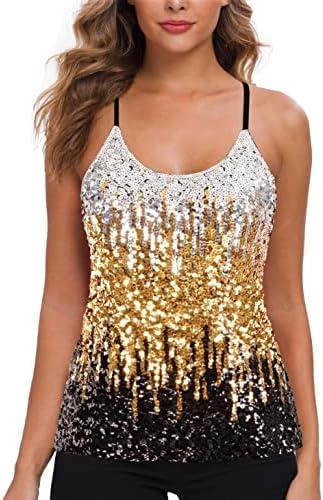 MANER Women’s Sequin Tops Glitter Party Strappy Tank Top Sparkle Cami, Size XL