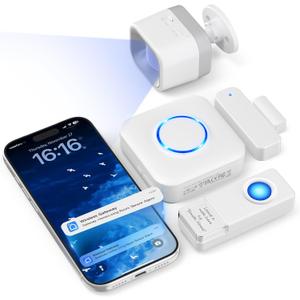 WiFi Motion Sensor, Smart Motion Detector Kit with Phone App Alerts, Includes Gateway Hub, PIR Motion Sensor, Doorbell Button, Door Sensor, DIY Burglar Alarm for Home Business Apartment 2.4GHz Wi-Fi (White)