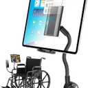Charchendo Tablet Holder for Wheelchair Handle, Wheelchair Phone Tablet Mount with 9.45" Aluminum Arm 360 Rotation Adjustment Compatible with 4-13'' iPad Pro/Air/Mini, iPhones, Galaxy Z, E-Book