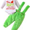 VISGOGO Infant Baby Boy Girls Christmas Jumpsuit Set Letter Print Long Sleeve Romper Green Suspender Costume Pants (18-24 Months)