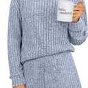 ANRABESS Women's 2 Piece Lounge Pajama Sets Casual Ribbed Long Sleeve Top Matching Shorts Sleepwear PJ Set 2026 Fall Outfits (L)