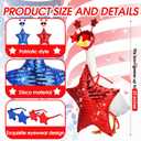 Abbylike 2 Set 4th of July Porch Goose Outfit 250th Red Blue Disco Sequin Star Yard Goose Costume Clothes Fits Large 23'' Cement for Independence Day American Patriotic Statue Patio Garden Art Decor