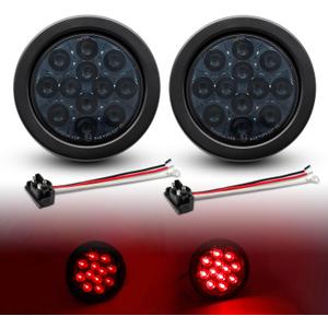 TMH 2pcs 4 Inch 12 Super Bright LED Stop Tail Turn Brake Light Smoked Lens Red Assembly Rubber Mount Grommet for Trucks Trailers