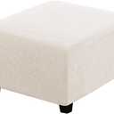 H.VERSAILTEX Square Ottoman Covers Ottoman Slipcovers Folding Storage Stool Furniture Protector Form Fit with Elastic Bottom, Stretch High Spandex Small Checks Jacquard Fabric(Medium,Ivory)