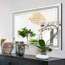 Rectangular Large Decorative Mirror for Decor, 28" X 40" Living Room Wall Mirror with Crystal Glass Frame, Beveled Unique Glamourous Elegant Design, Bathroom, Entrance, Bedroom Decor