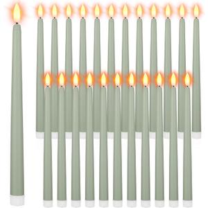 Macarrie 24 Packs Flameless Taper Candles Battery Operated Fake 11 Inch Long Candlelight LED Flameless Candlesticks Flickering Tapered for Spring Summer Wedding(Light Green)