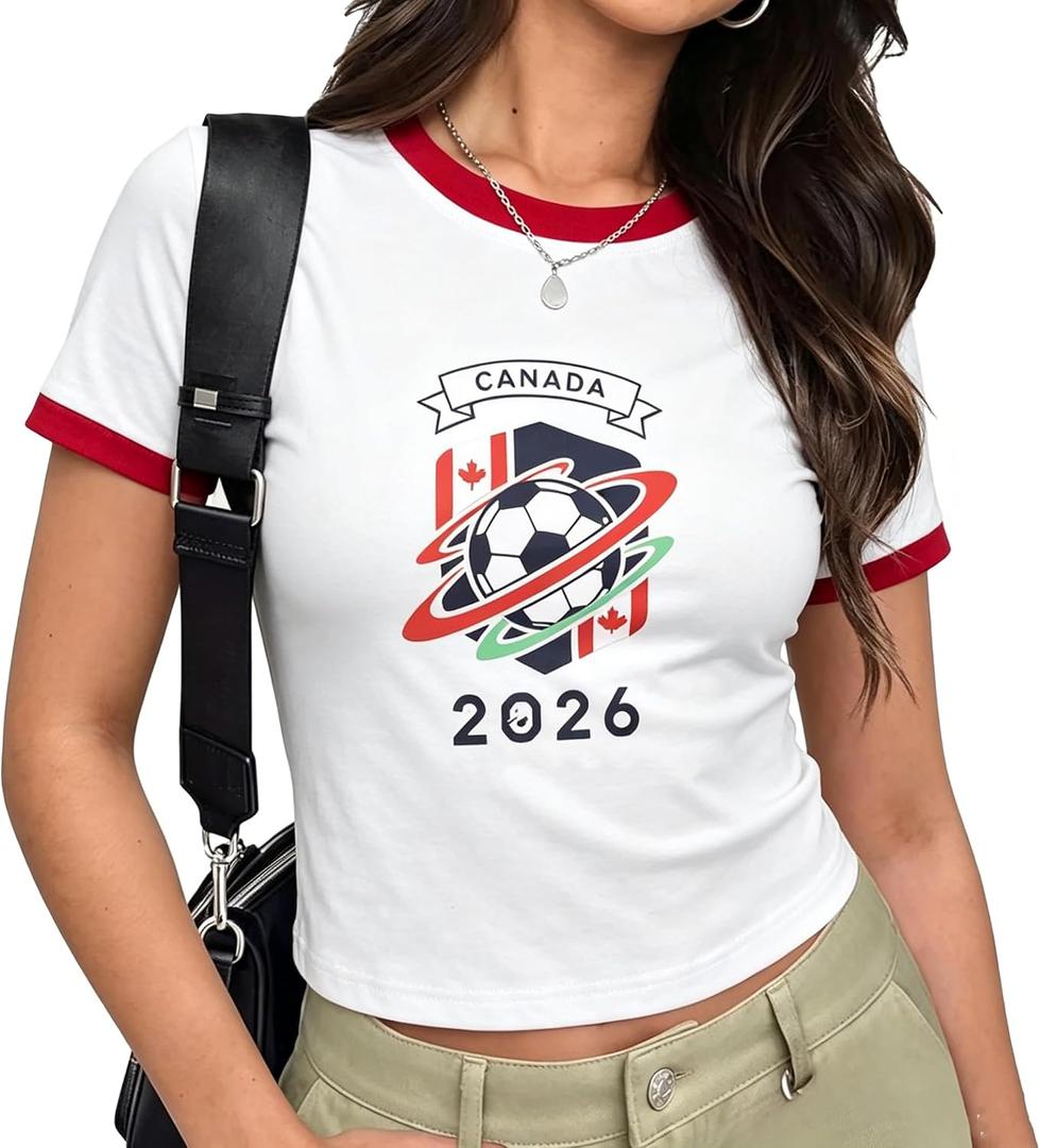 Soccer Cup 2026 Shirt Women Mexico Baby tee Brazil Crop Jersey Funny Soccer Graphic Short Sleeve Tops (XL)