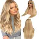13x6 Lace Front Wig Human Hair Brown Roots to Golden Blonde with 613 Bleach Blonde Highlight Lace Frontal Pre Plucked with Baby Hair 180% Density Straight Wear and Go Glueless Wigs for White Women 16